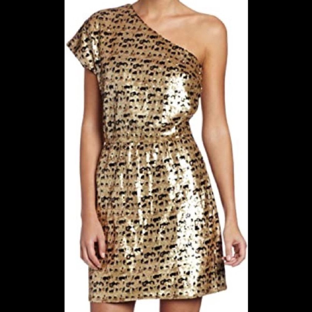 EUC Trina Turk Gold and Black Sequins Dress